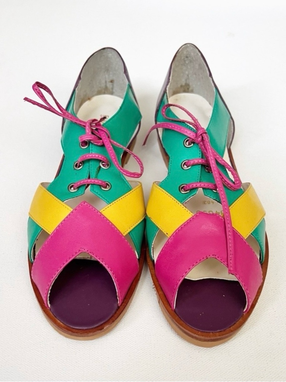 BRAND NEW Vintage Fashionables! Brand Bright Colorblock Leather Sandals, 6.5